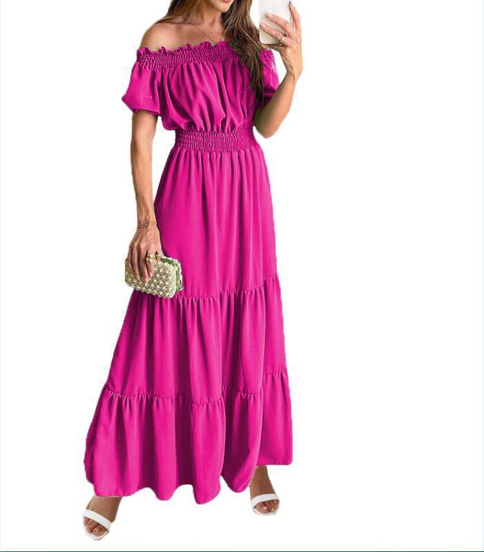 Robe Bardot Élégance – Manches Bouffantes & Taille Haute