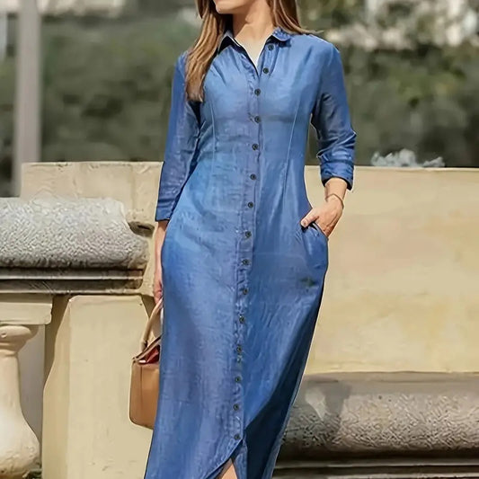 ✨ Amaïra – Robe Longue Élégante à Manches Longues