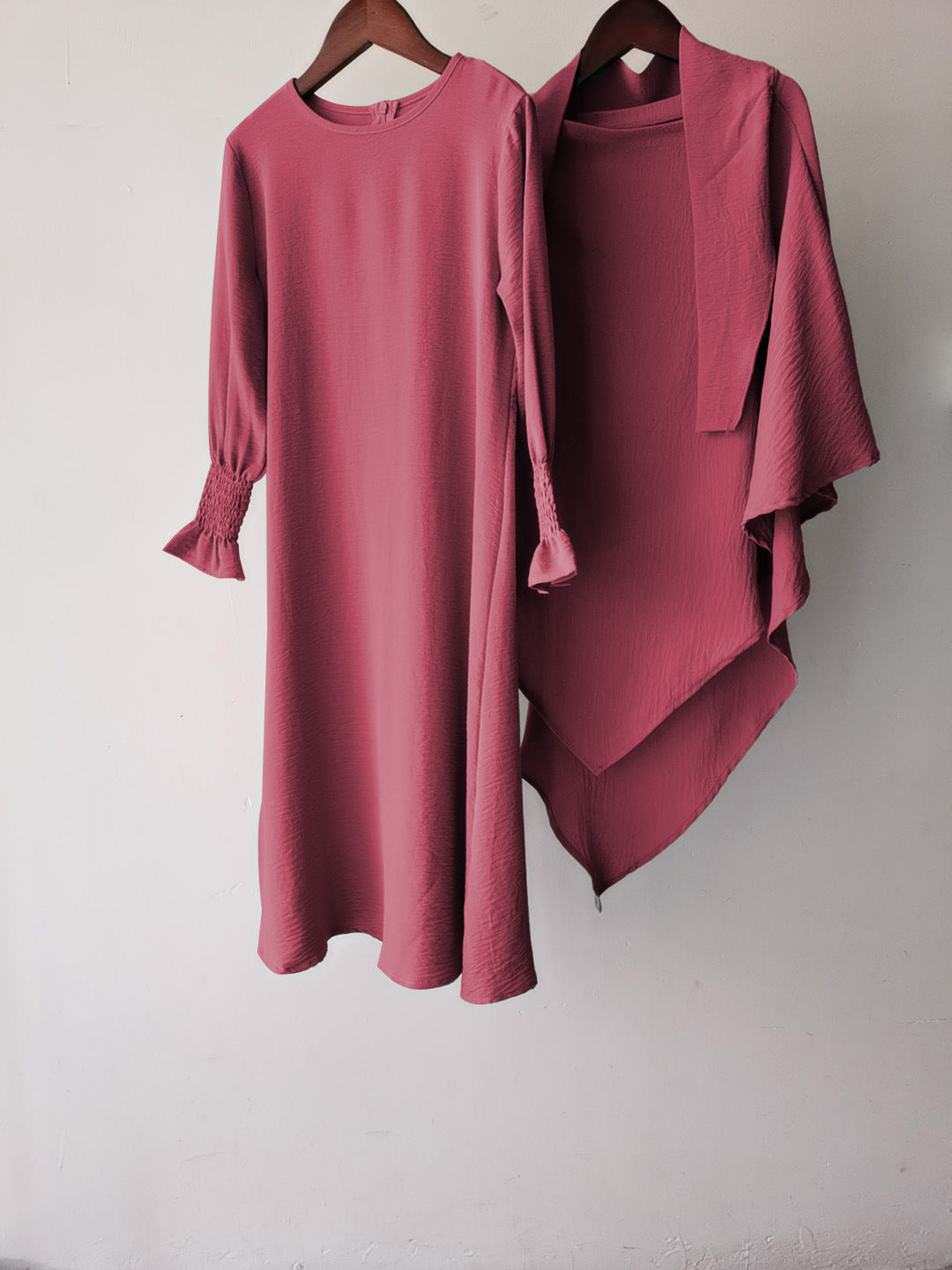 Round Neck Wavy Ruffled Solid Color Dress