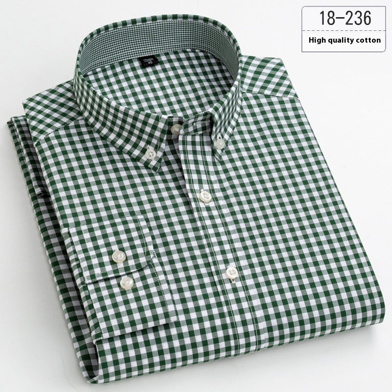 Men's New Autumn Cotton Small Plaid Breathable Casual Long-sleeved Autumn Shirt