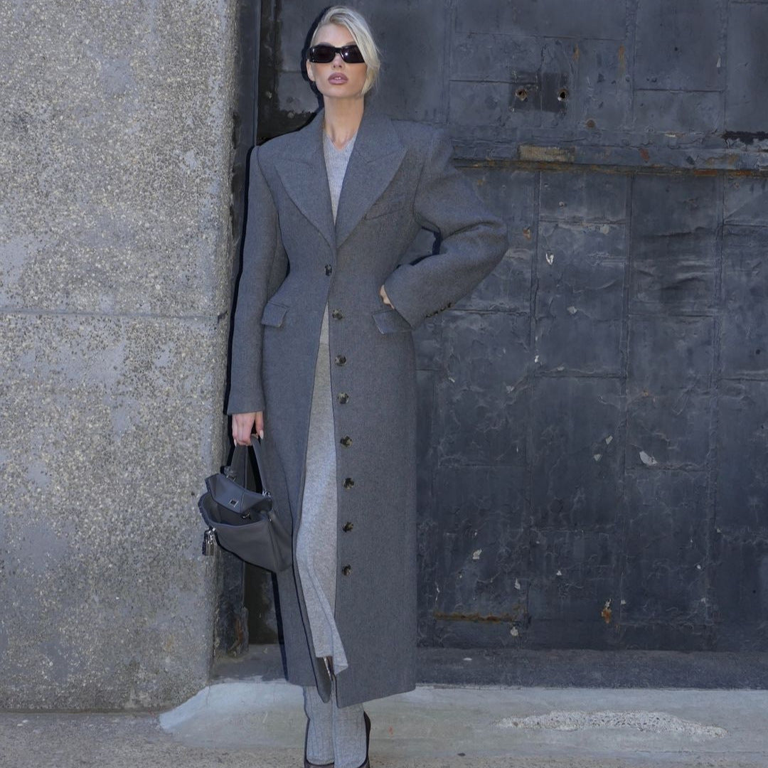 Elina – Manteau Long Boutonné Double‑Breasté ✨🧥