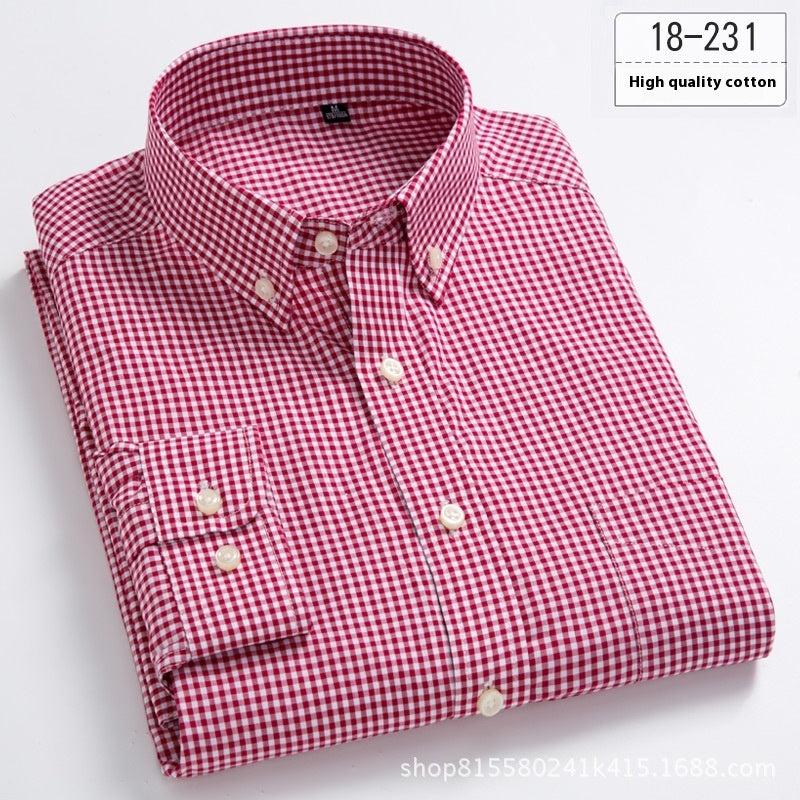 Men's New Autumn Cotton Small Plaid Breathable Casual Long-sleeved Autumn Shirt
