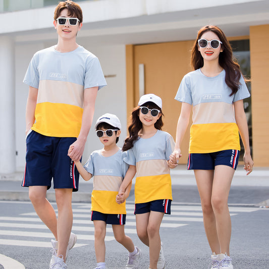 Fashion Striped Family Matching Outfits Summer Casual T Shirt Shorts Sets Couples Parenting Pajamas Holiday Outdoor Suits