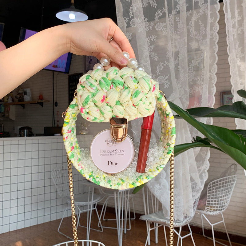 Handheld Pearl Lock Transparent Acrylic Line Diagonal Bag