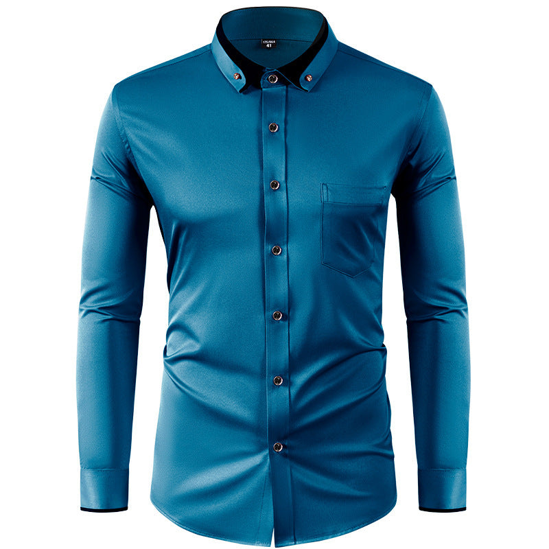 Color Effect Collar Design Solid Color Slim Fit Men's Shirt