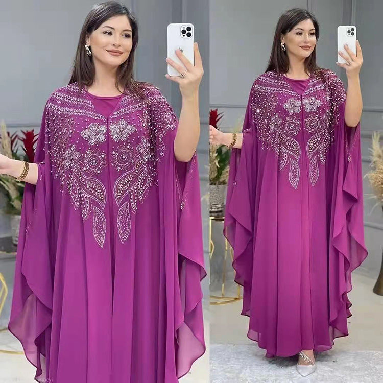 🌺 Nouriya – Robe Longue Fleurie à Strass & Dentelle 💎🌸
