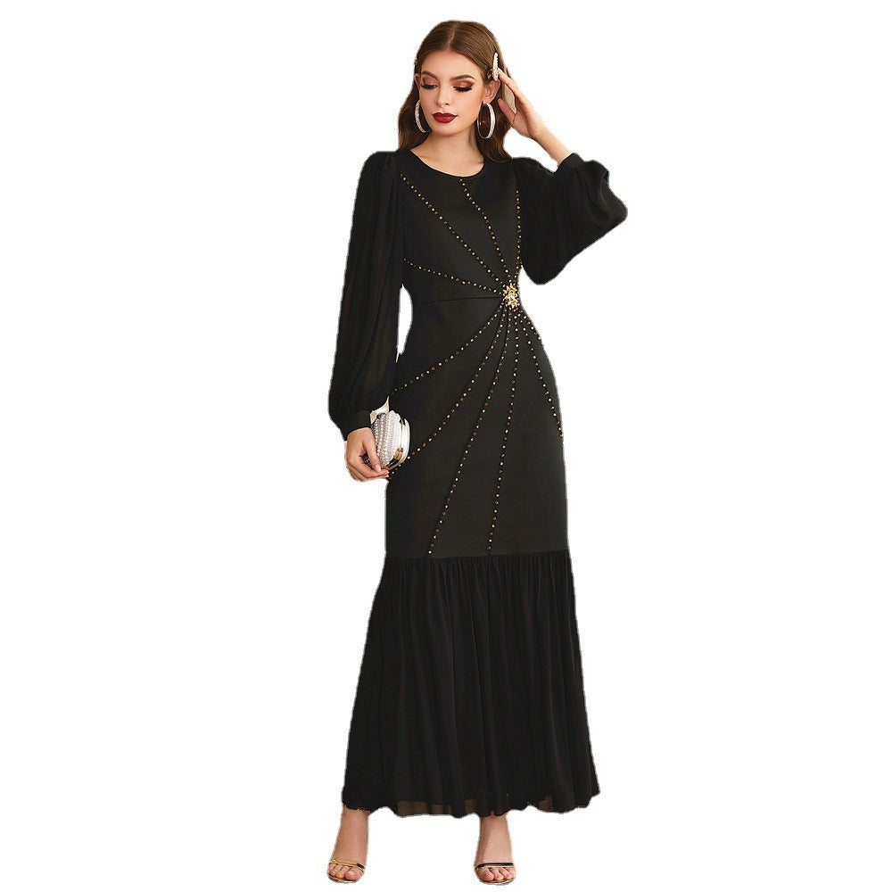 Black Stretch Trim Lantern Sleeve Drill