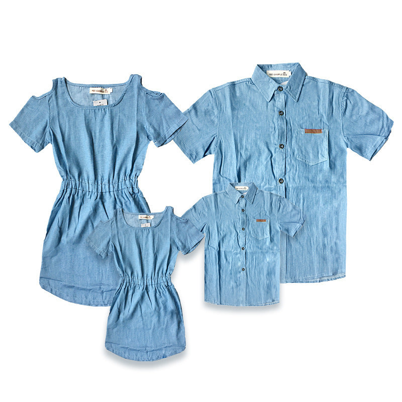 Cowboy mother and daughter skirt short-sleeved shirt parent-child