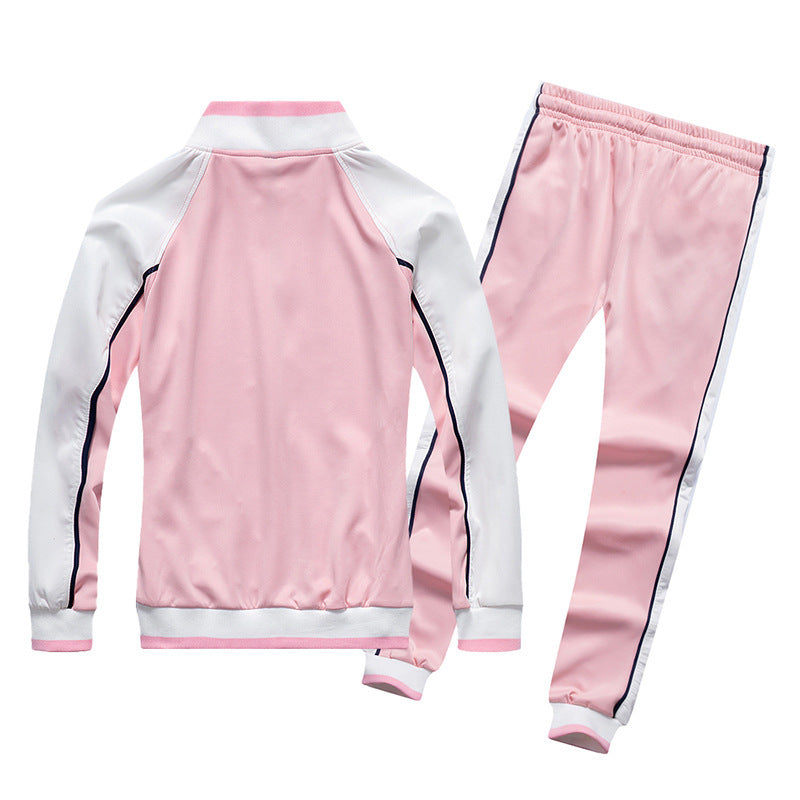 Amazon Autumn And Winter New Ladies Sports Suit Texture Thread Stand Collar Fashion Color Matching Two-Piece Zipper Cardigan