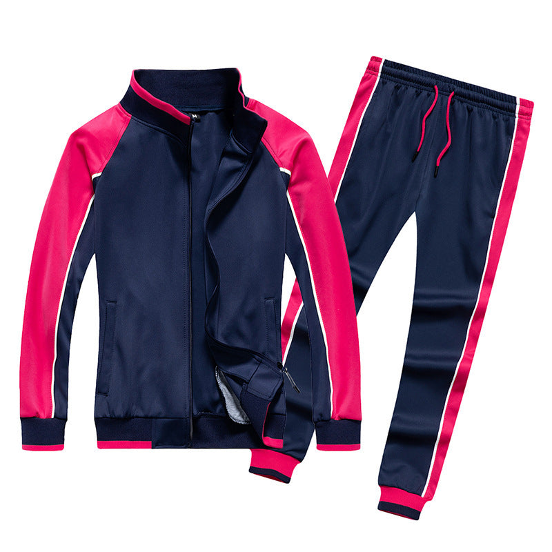 Amazon Autumn And Winter New Ladies Sports Suit Texture Thread Stand Collar Fashion Color Matching Two-Piece Zipper Cardigan