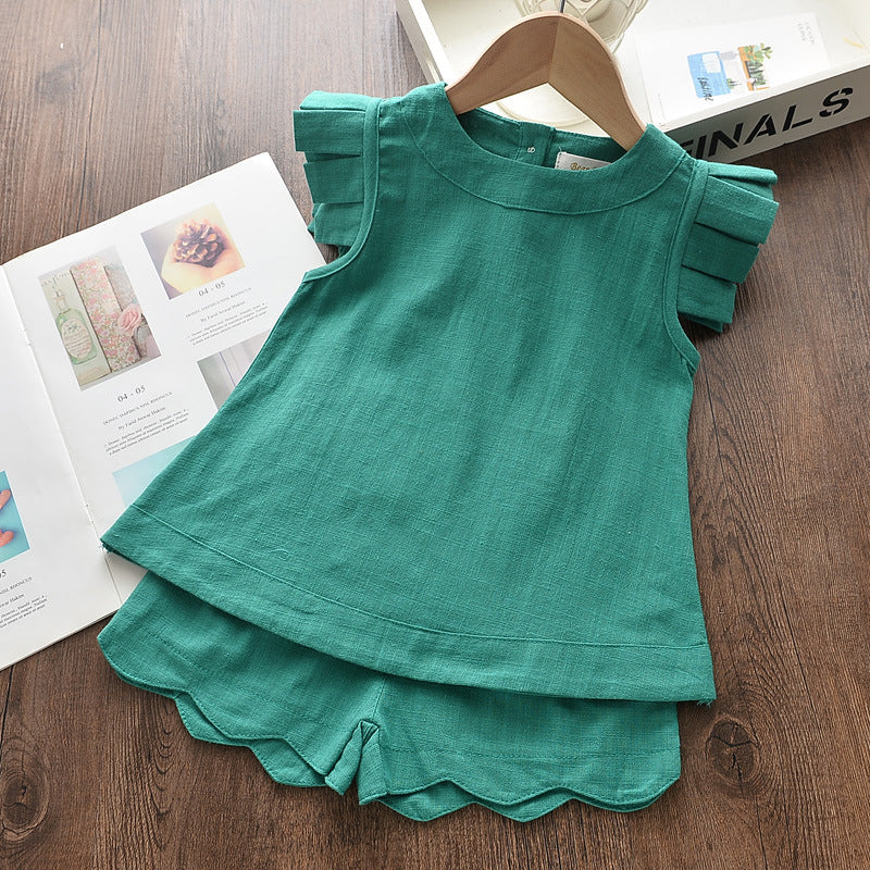 🌞 Ensemble Été Fille – Haut Volanté & Short Uni
