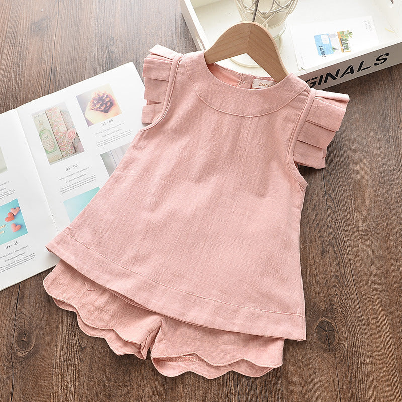 🌞 Ensemble Été Fille – Haut Volanté & Short Uni