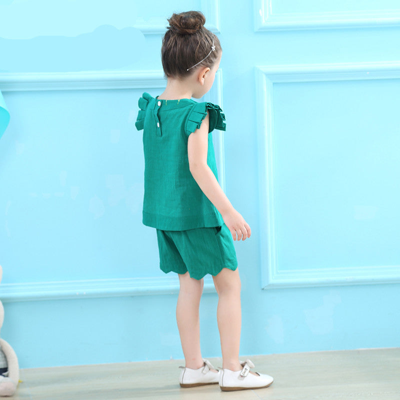 🌞 Ensemble Été Fille – Haut Volanté & Short Uni