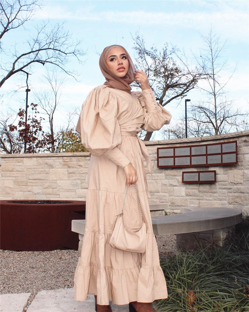StripeGlow ✨ Robe Manches Bouffantes