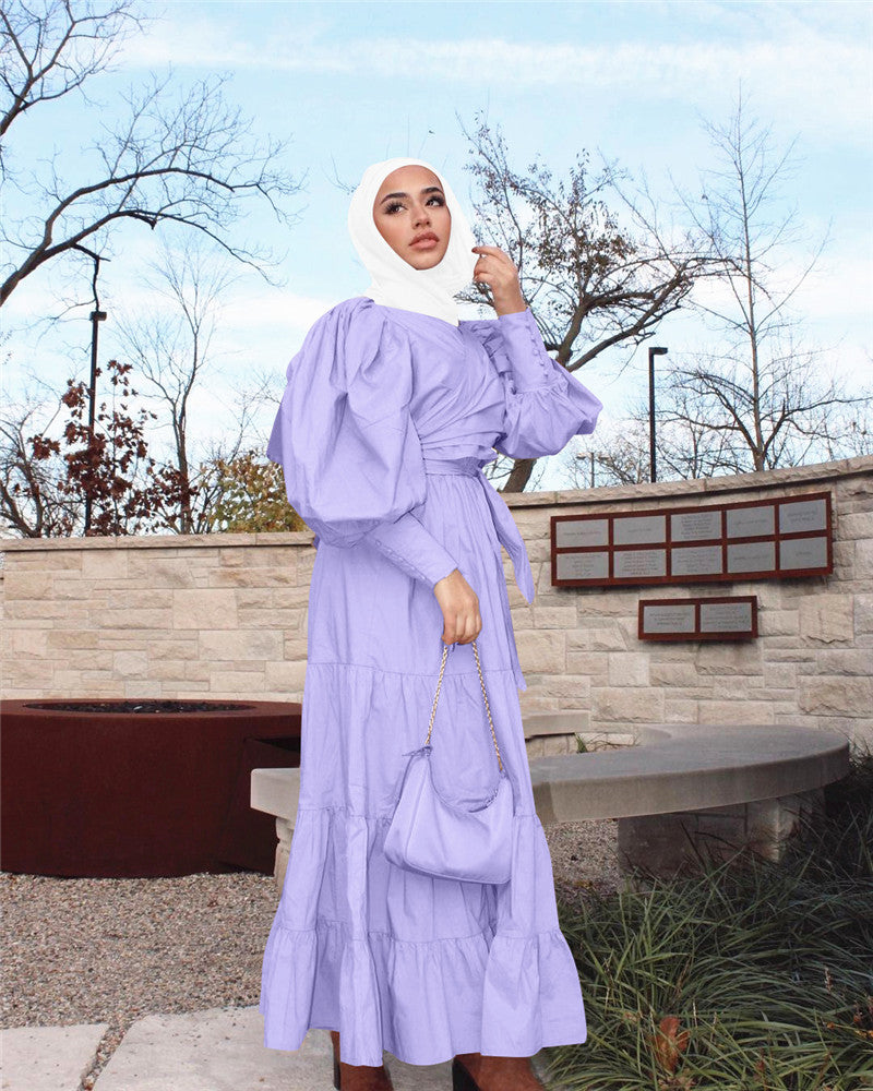 StripeGlow ✨ Robe Manches Bouffantes