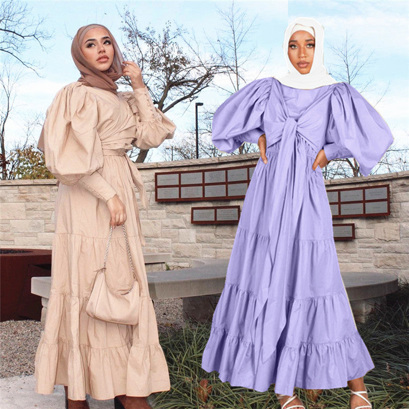 StripeGlow ✨ Robe Manches Bouffantes