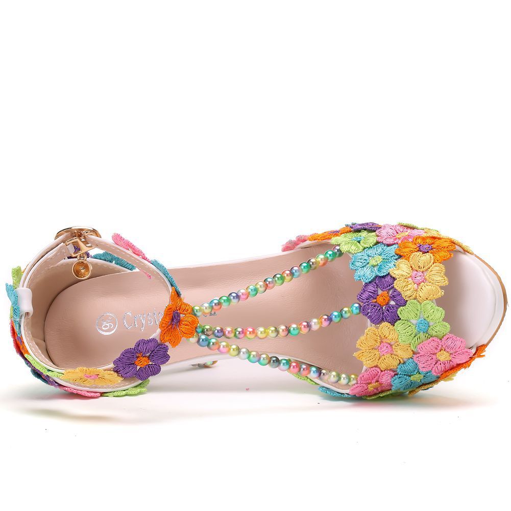 10 Cm Fish Mouth Beaded Rhinestone Platform High-Heeled Sandals Platform Sandals Stiletto Lace Beaded Wedding Shoes