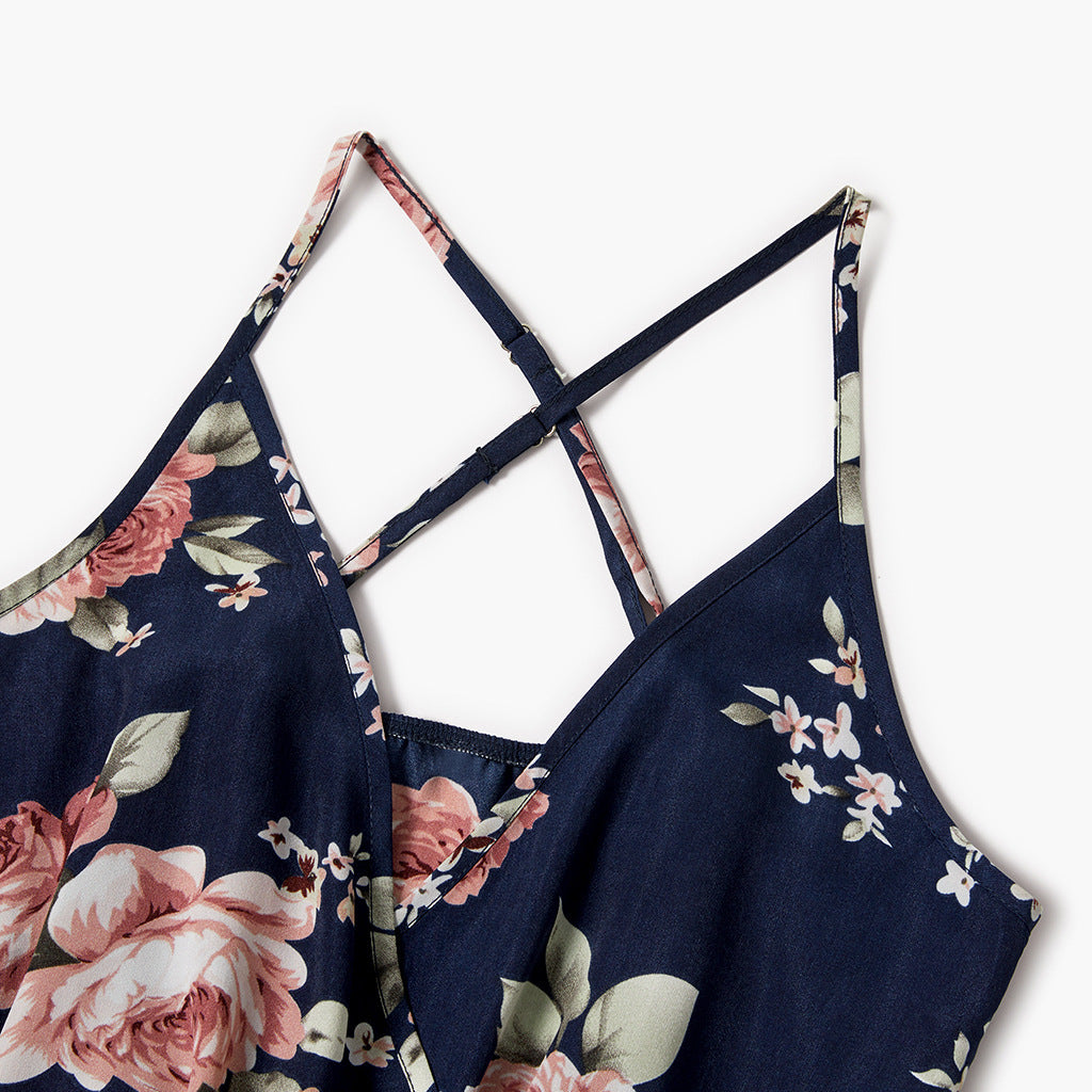 Deep V Suspender Jumpsuit Parent-Child Wear