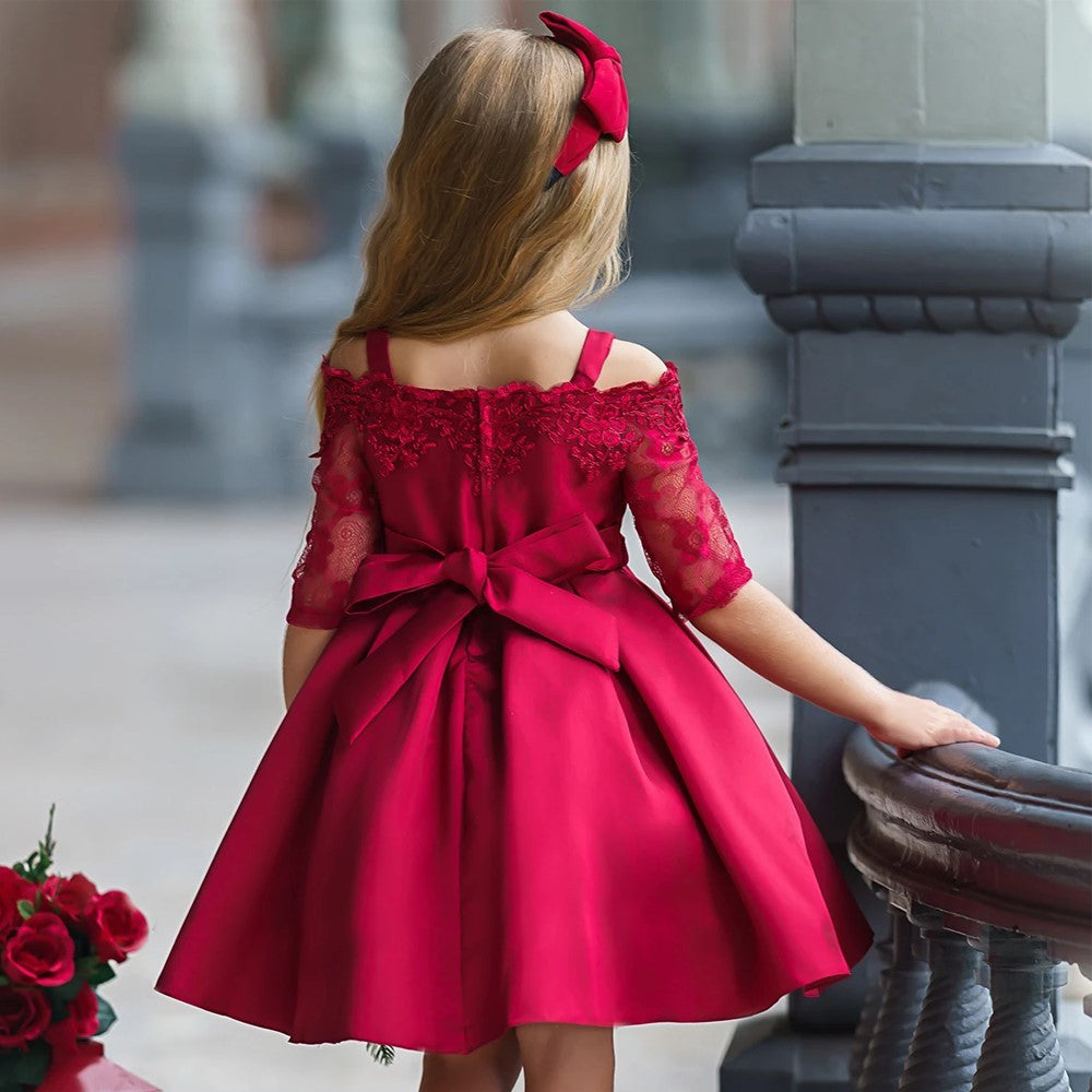 🌷 Robe Fille Dentelle Élégante – Couleurs Douces & Festives