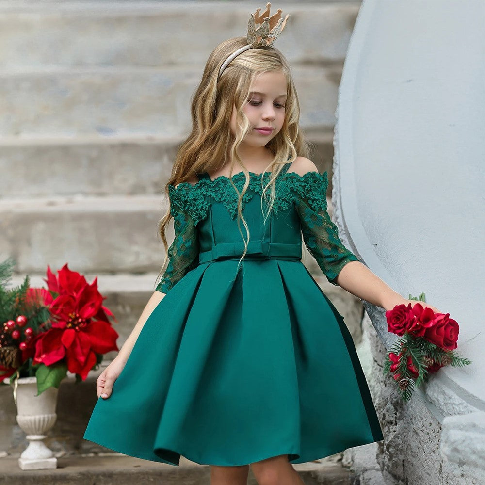 🌷 Robe Fille Dentelle Élégante – Couleurs Douces & Festives
