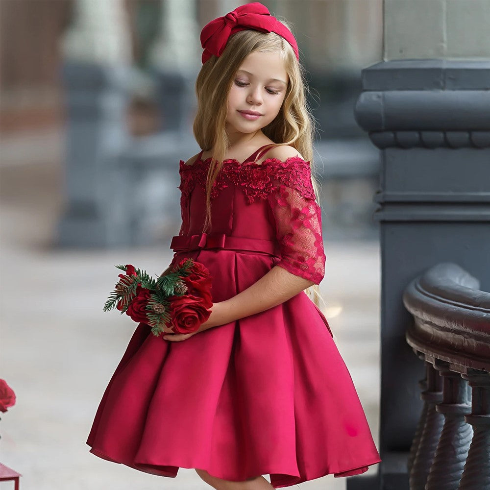 🌷 Robe Fille Dentelle Élégante – Couleurs Douces & Festives