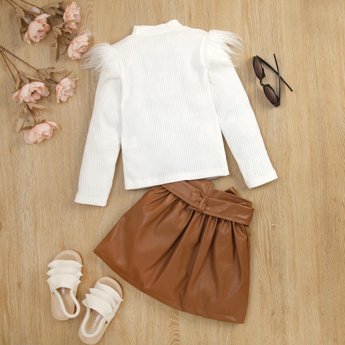 ❄️ Ensemble Douceur d’Hiver – Haut Coton & Jupe Simili Fille