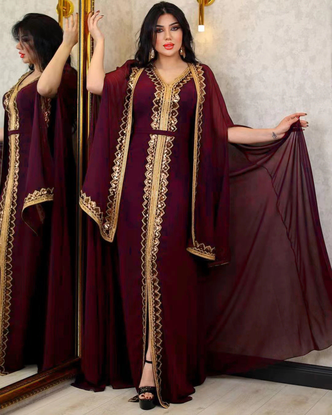 ✨ SAHRAA – Robe Kaftan Luxe à Sequins 🕌
