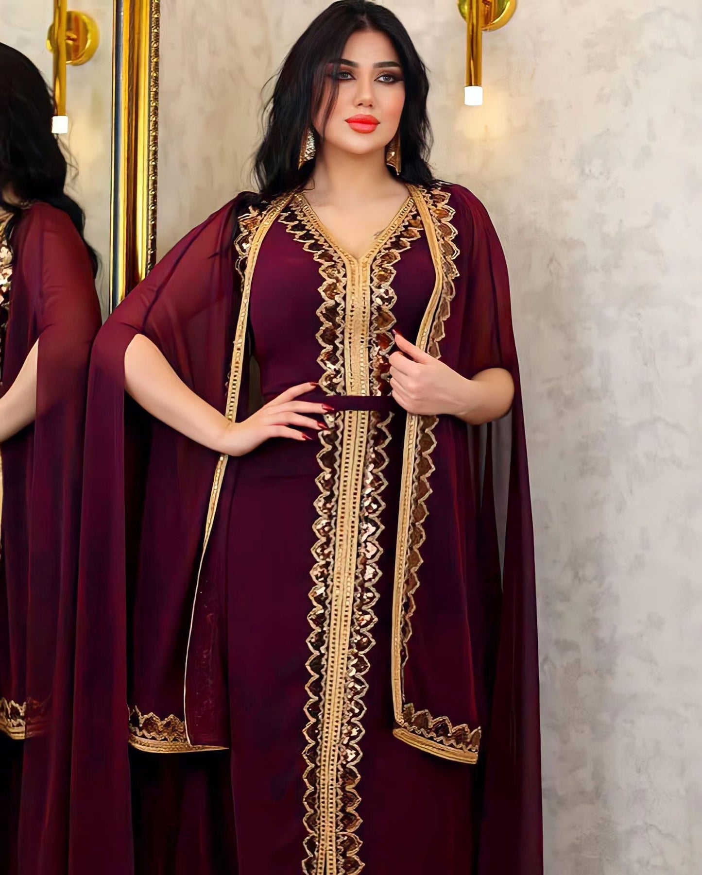 ✨ SAHRAA – Robe Kaftan Luxe à Sequins 🕌