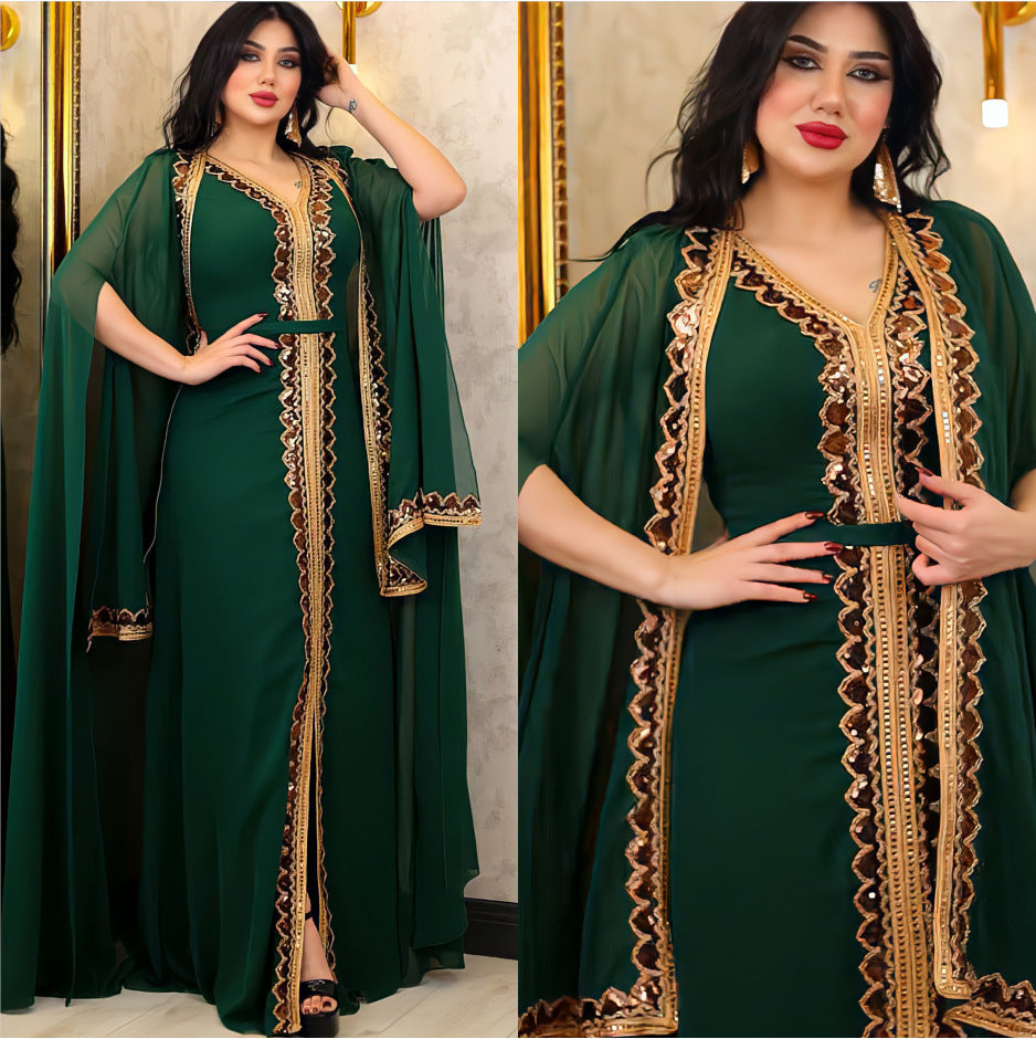 ✨ SAHRAA – Robe Kaftan Luxe à Sequins 🕌