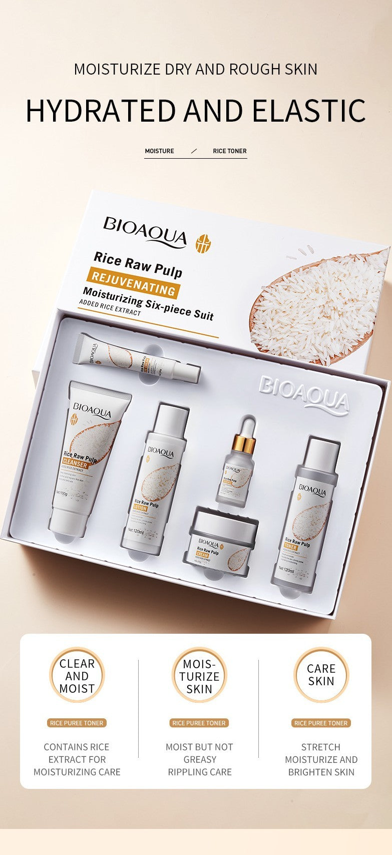🌿 BIOAQUA – Ensemble Soin Hydratant et Rajeunissant de la Peau (6 pièces)