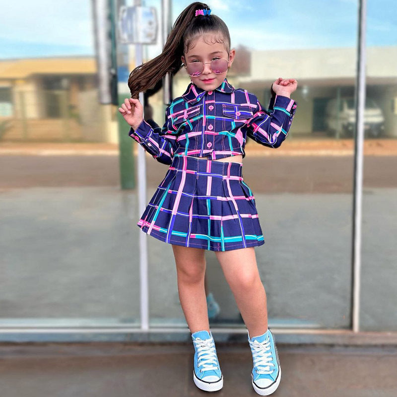 Children's Plaid Pleated Skirt Skirt Suit