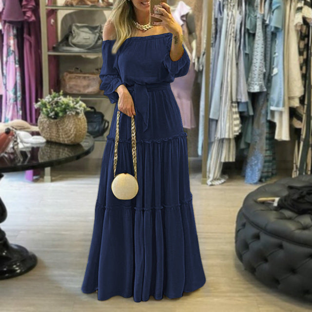 Maya Chic – Robe Épaules Dénudées Ceinturée