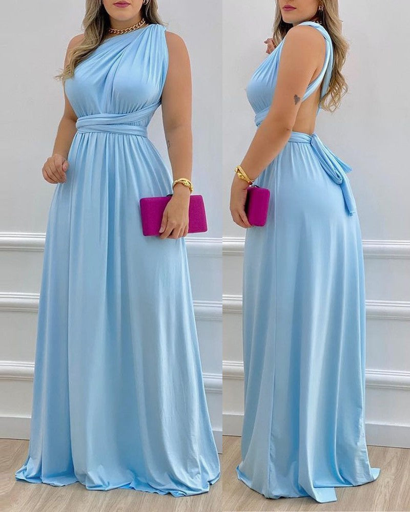 Commuter Sling Type High Waist Blue Official Picture Long Skirt Dress