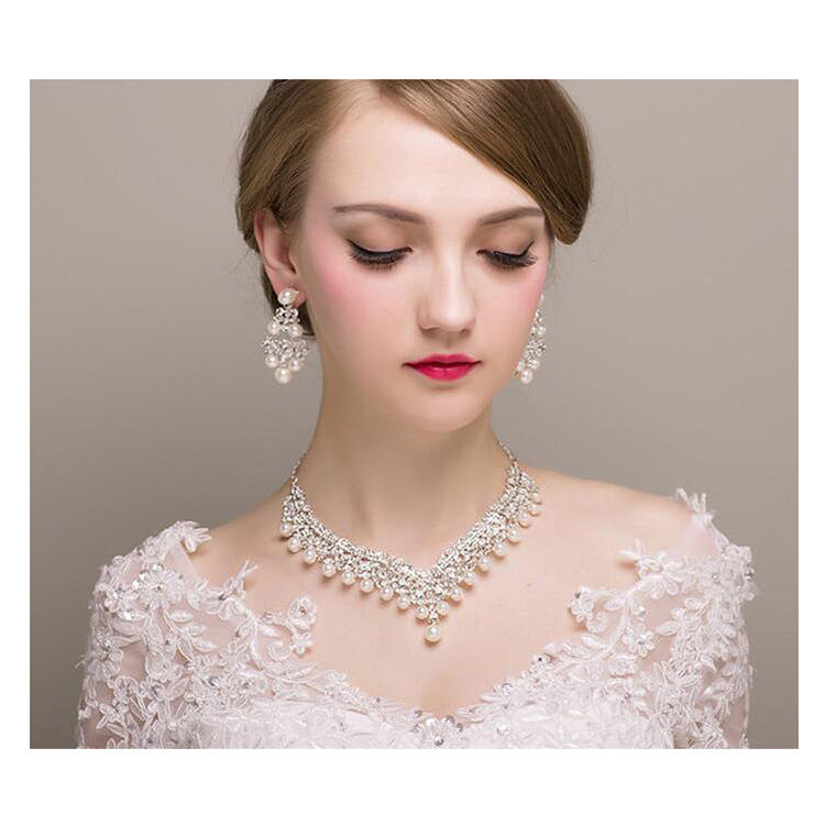 Bridal V-shaped Clavicle Wedding Necklace Earrings Two-piece Set