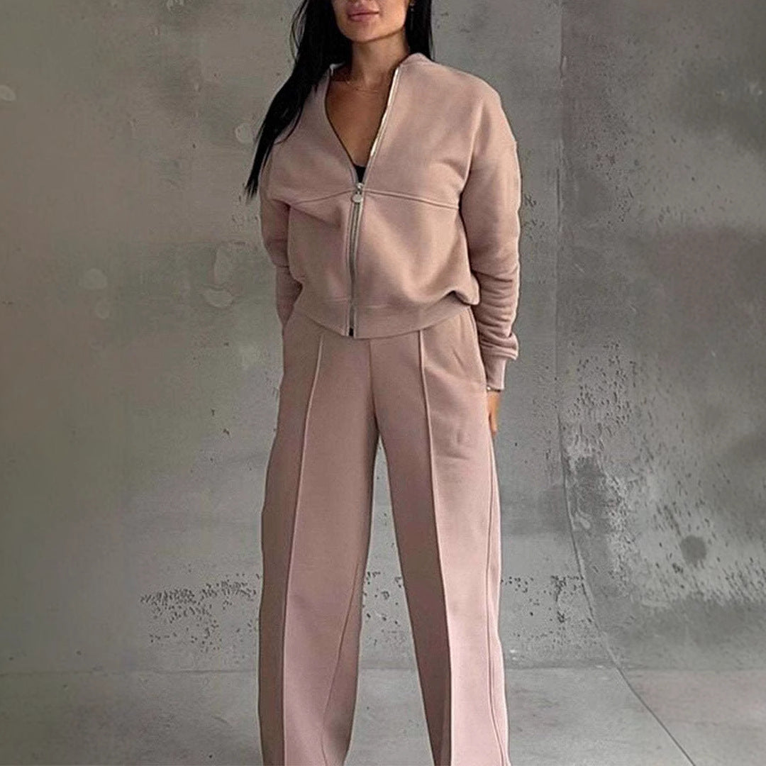 Ensemble de Sport Femme – Veste Zippée et Pantalon Large | Deux Pièces Tendance