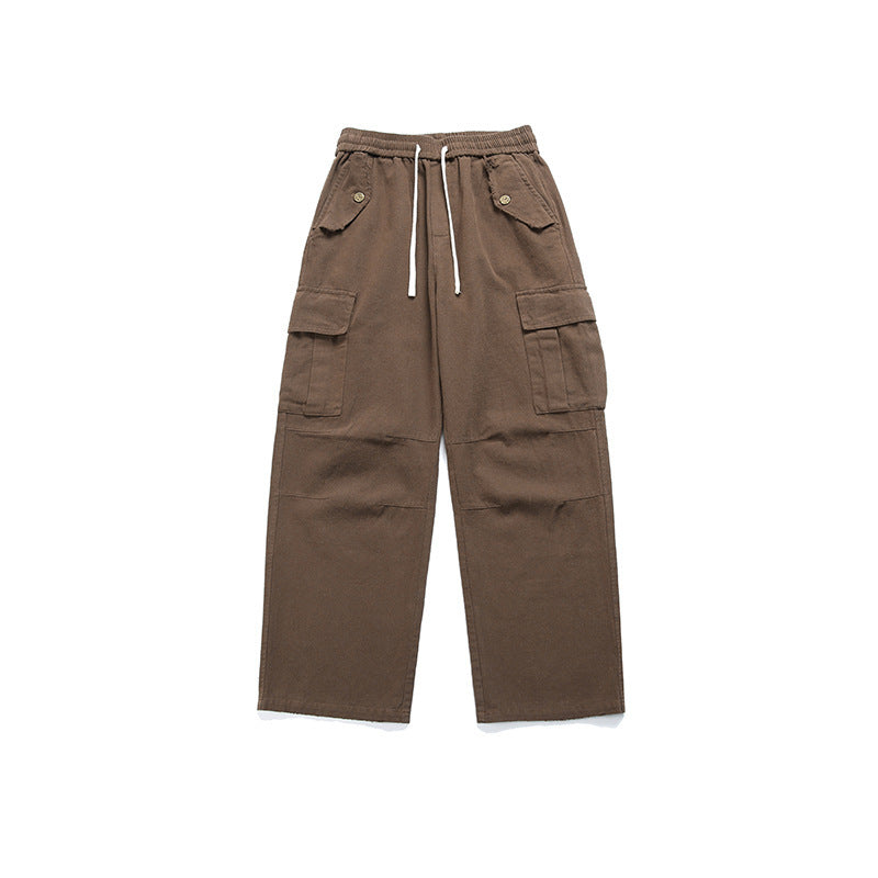 Solid Color Three-dimensional Pocket Decoration Straight-leg Trousers Men