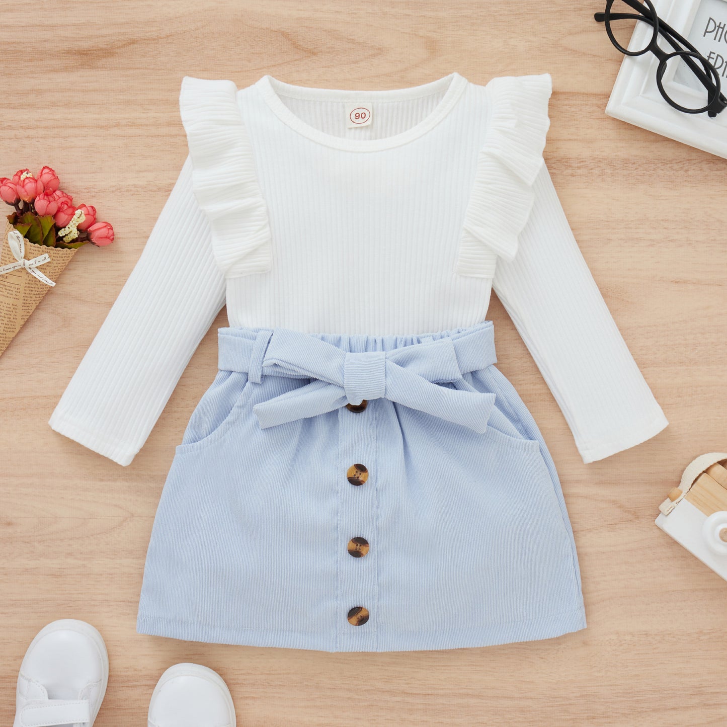 đ Ensemble Chic Fille â Haut CĂŽtelĂ© & Jupe NĆud