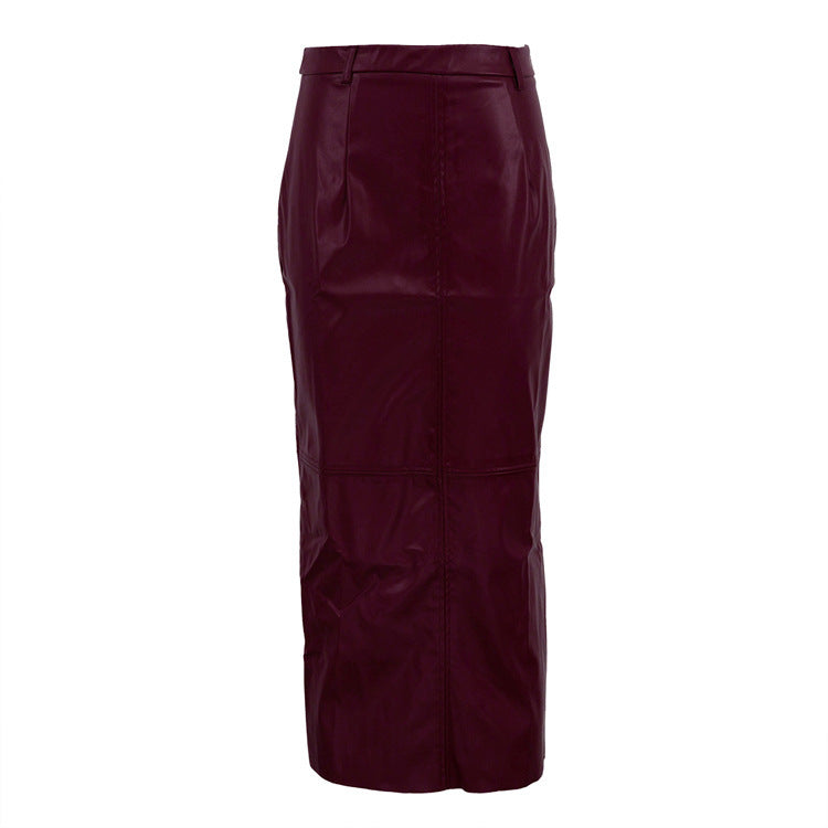 NAYLA – Jupe Fendue Taille Haute Effet Cuir