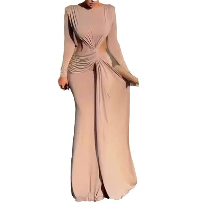Robe Longue Slim Beige Femme