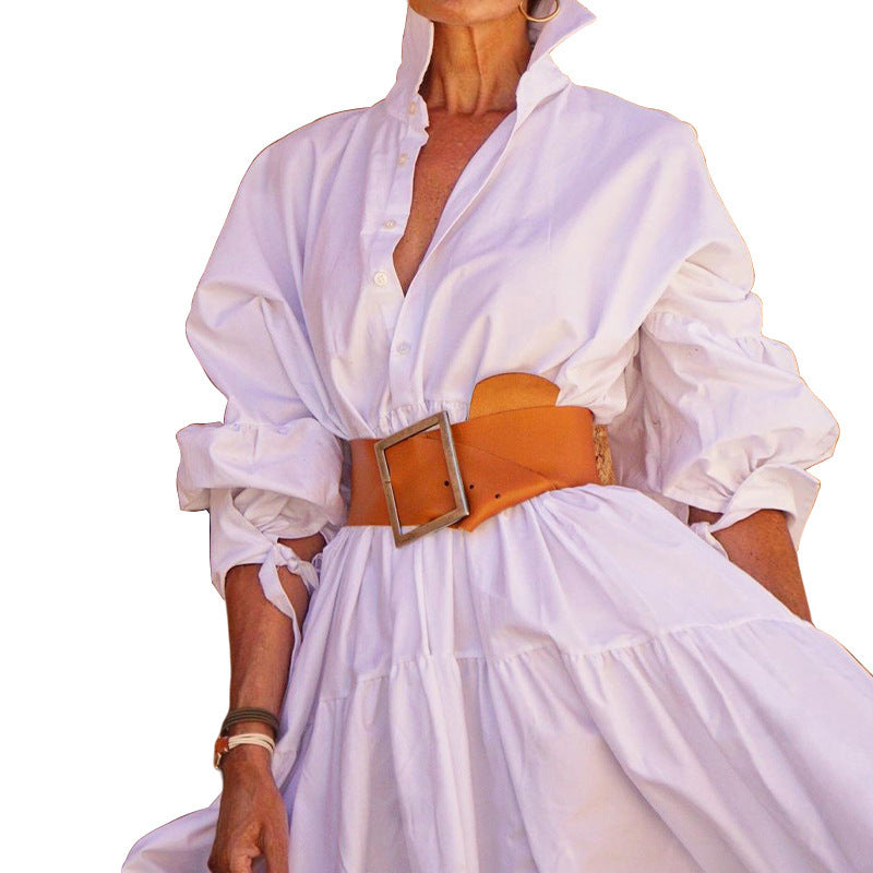 Women's Fashionable Elegant Lapel Long-sleeved Dress
