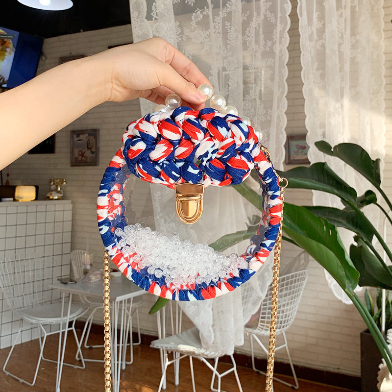Handheld Pearl Lock Transparent Acrylic Line Diagonal Bag