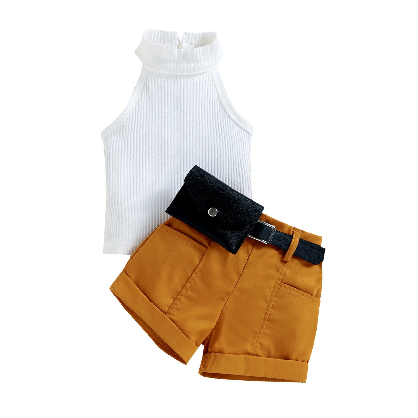 ✨ Ensemble Estival Sans Manches – Haut à Rayures & Short Volanté