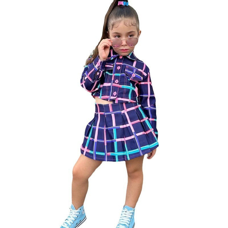 Children's Plaid Pleated Skirt Skirt Suit
