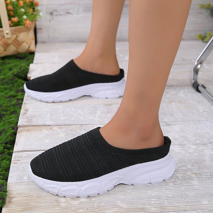 New Mesh Lazy Semi Slipper Casual Wedge Heels