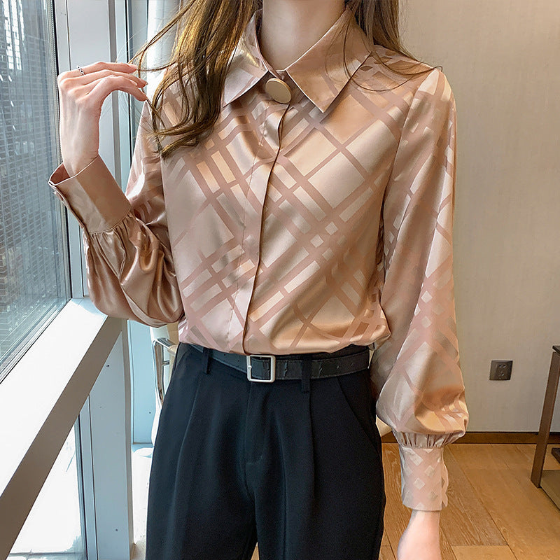 Chiffon Women's Long-sleeved Silky Satin Drape Shirt
