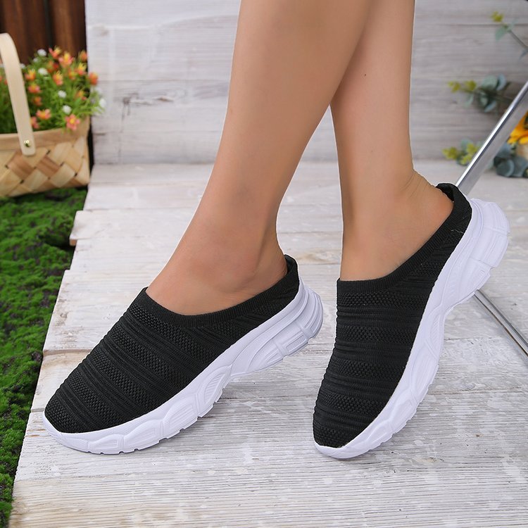 New Mesh Lazy Semi Slipper Casual Wedge Heels