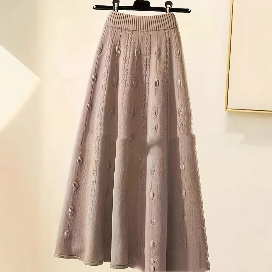 Axelila – Ensemble Élégant Col Polo et Jupe Laineuse Contrastée