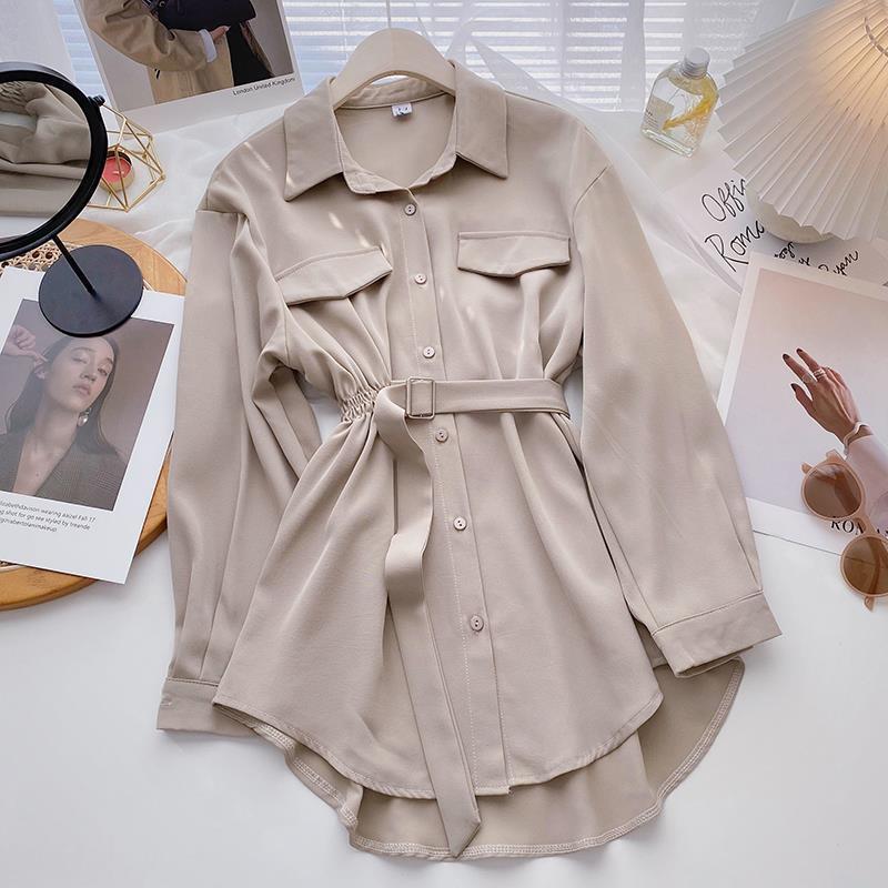 Small Design Lace Up Shirt Dress