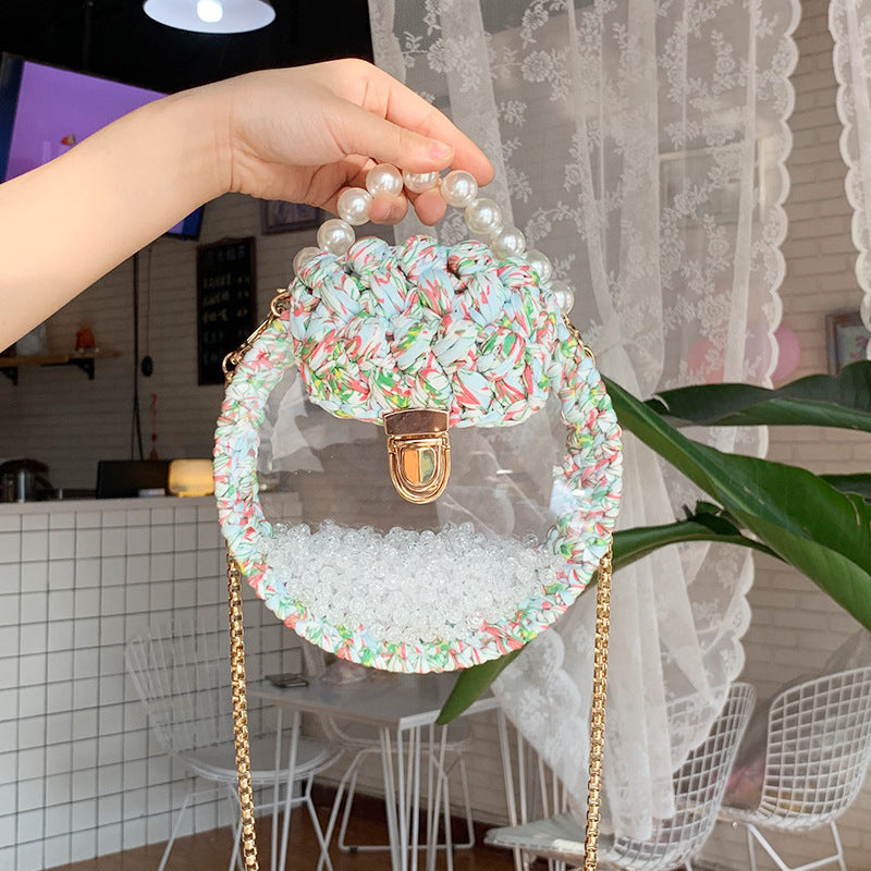 Handheld Pearl Lock Transparent Acrylic Line Diagonal Bag