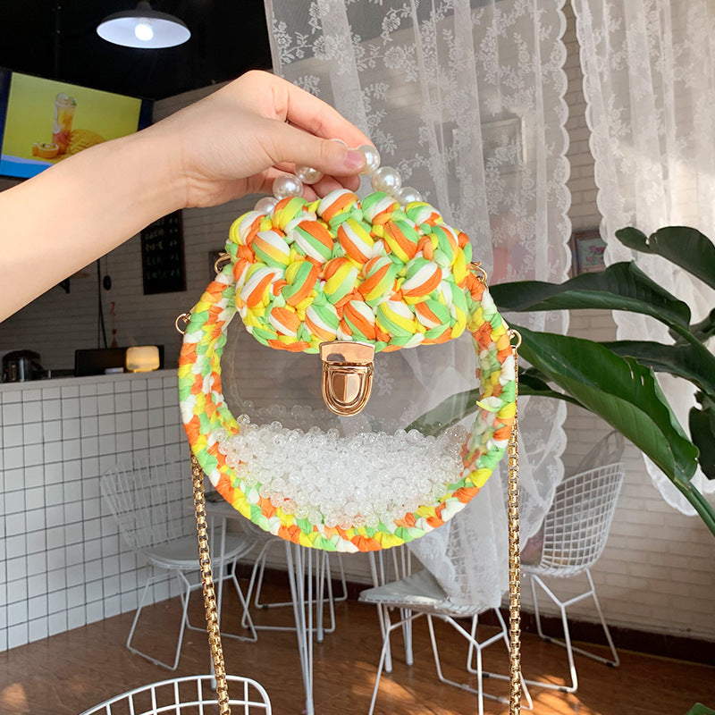 Handheld Pearl Lock Transparent Acrylic Line Diagonal Bag